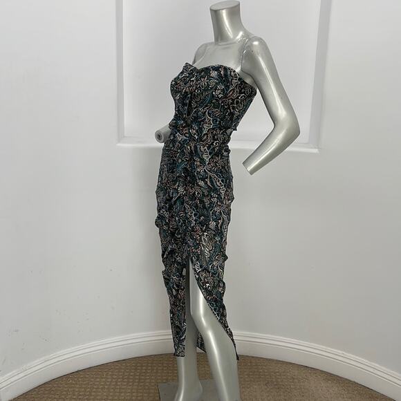 Veronica Beard Peyton Strapless Ruched Midi Dress Size 0 Paisley Print Cocktail - Picture 6 of 16